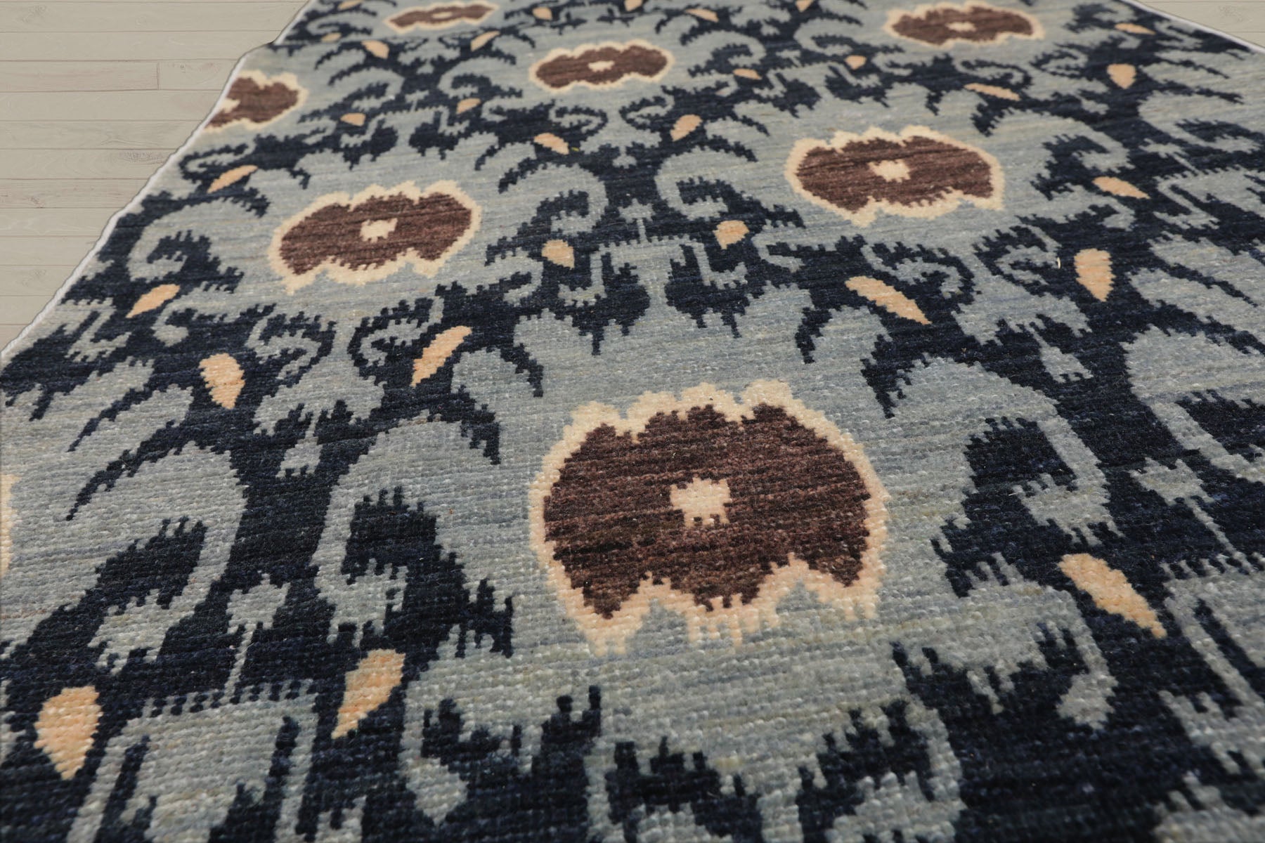 Multi Size Slate Blue Ivory Color Hand Knotted Tibetan Wool Contemporary Oriental Rug