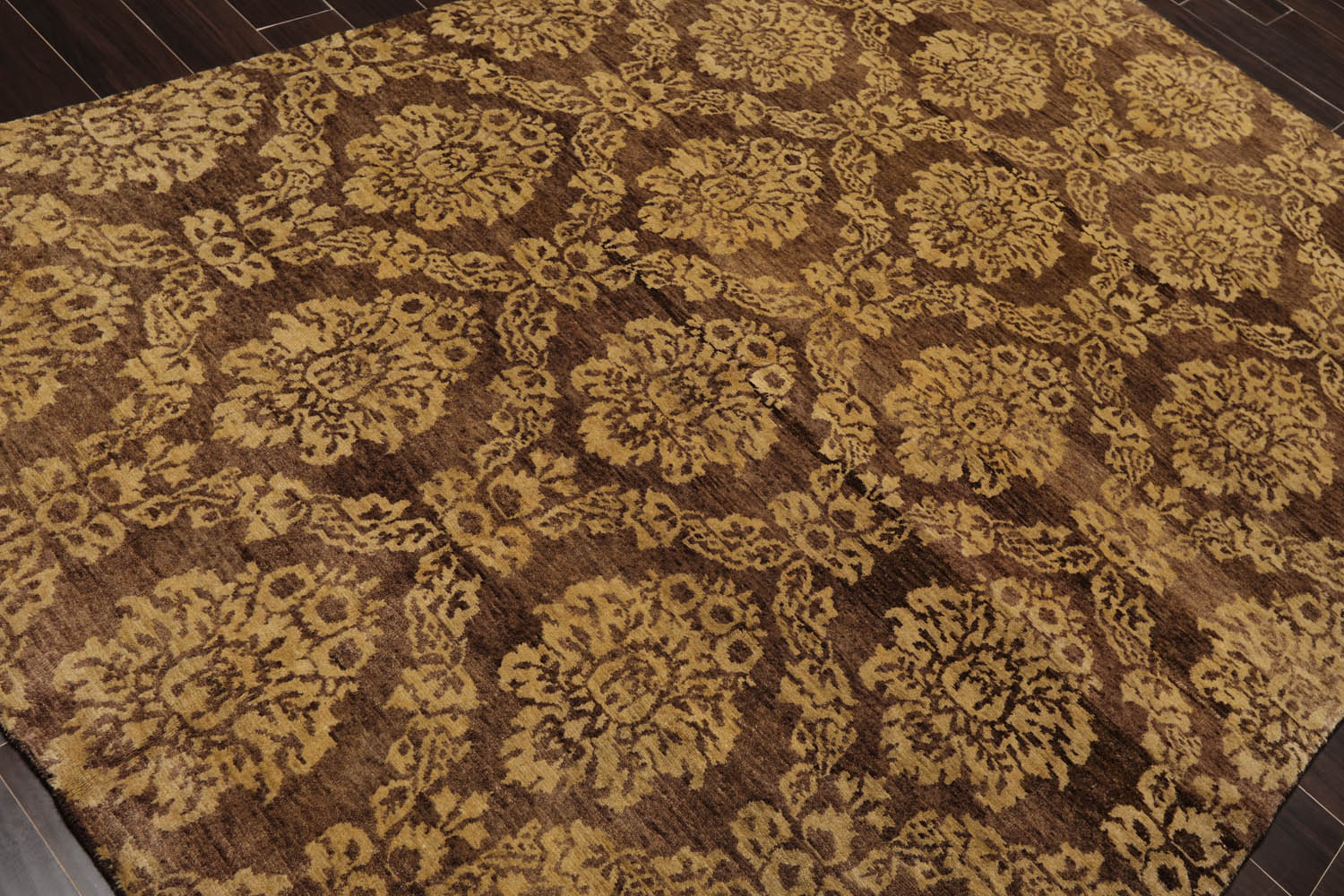 6x9 Brown, Light Gold, Color Hand Knotted  100% Wool Transitional Oriental Rug