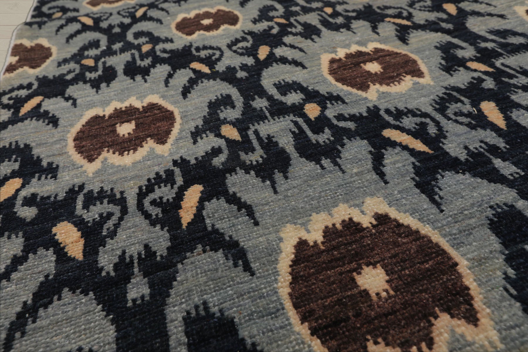 Multi Size Slate Blue Ivory Color Hand Knotted Tibetan Wool Contemporary Oriental Rug