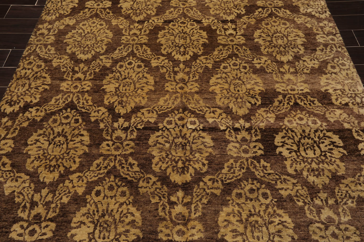 6x9 Brown, Light Gold, Color Hand Knotted  100% Wool Transitional Oriental Rug