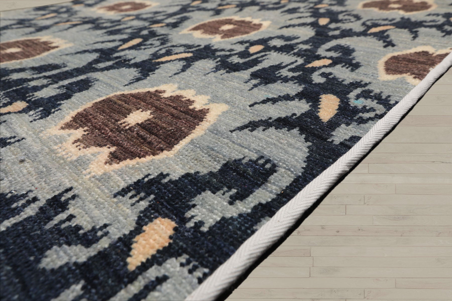 Multi Size Slate Blue Ivory Color Hand Knotted Tibetan Wool Contemporary Oriental Rug