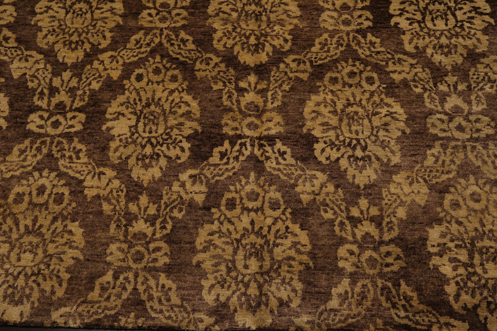 6x9 Brown, Light Gold, Color Hand Knotted  100% Wool Transitional Oriental Rug