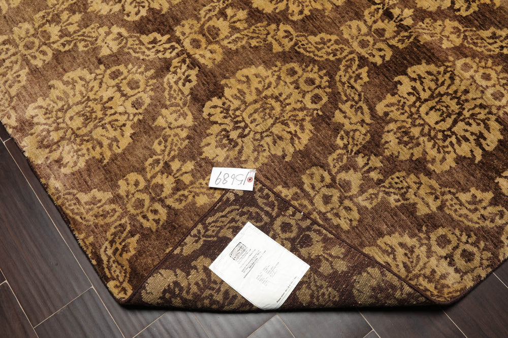 6x9 Brown, Light Gold, Color Hand Knotted  100% Wool Transitional Oriental Rug