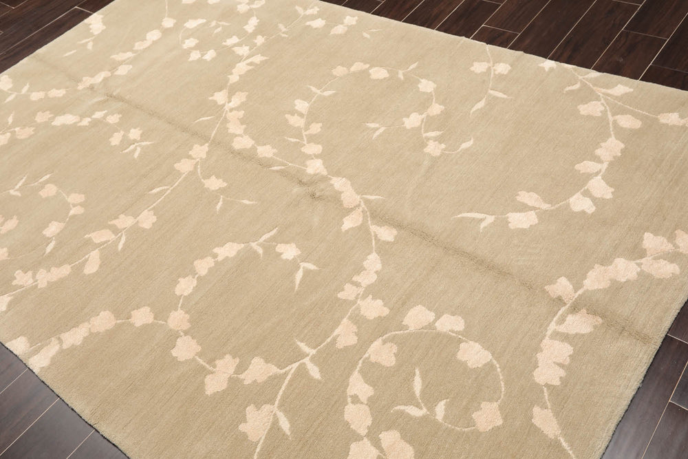 6x9 Gray, Beige, Color Hand Knotted  Wool & Silk Transitional Oriental Rug