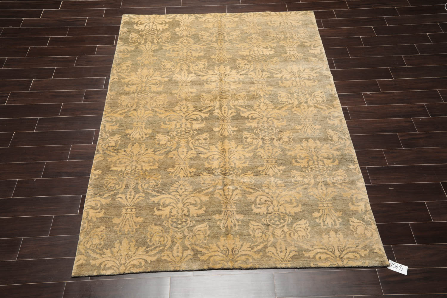 6x9 Moss, Light Gold, Color Hand Knotted  100% Wool Transitional Oriental Rug
