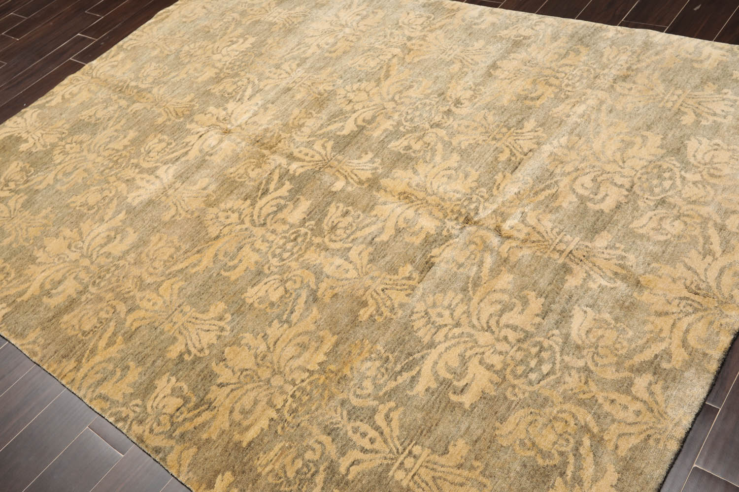 6x9 Moss, Light Gold, Color Hand Knotted  100% Wool Transitional Oriental Rug