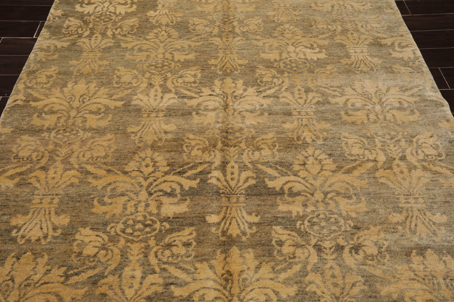 6x9 Moss, Light Gold, Color Hand Knotted  100% Wool Transitional Oriental Rug