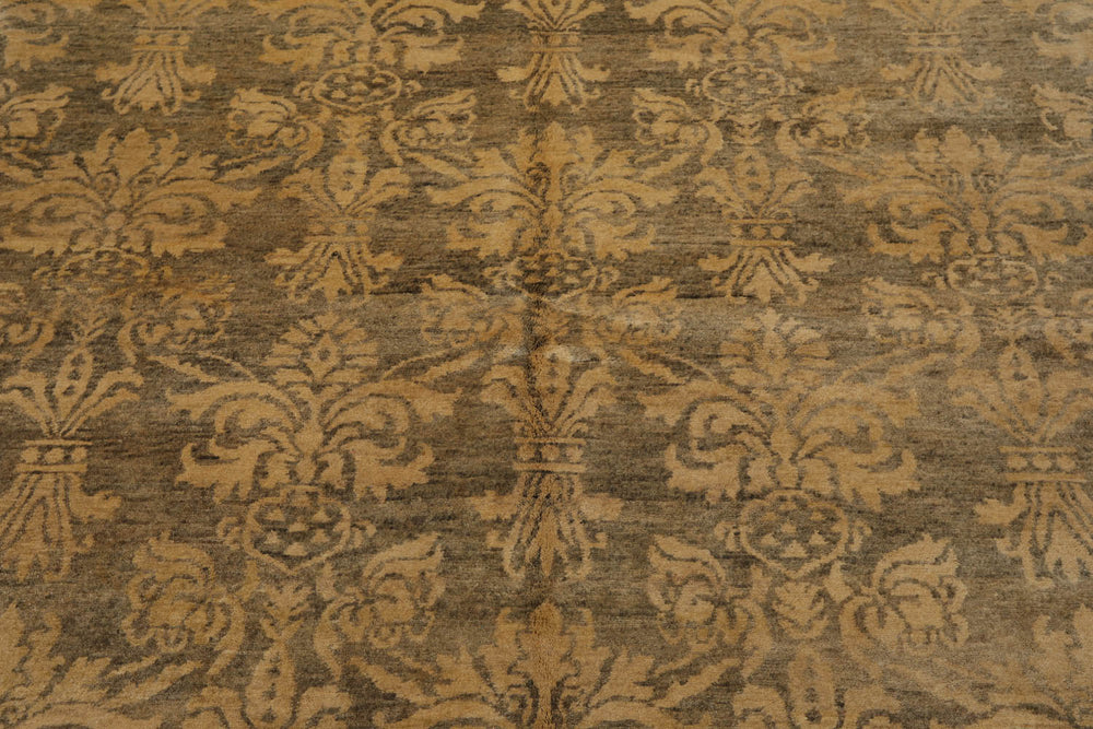 6x9 Moss, Light Gold, Color Hand Knotted  100% Wool Transitional Oriental Rug