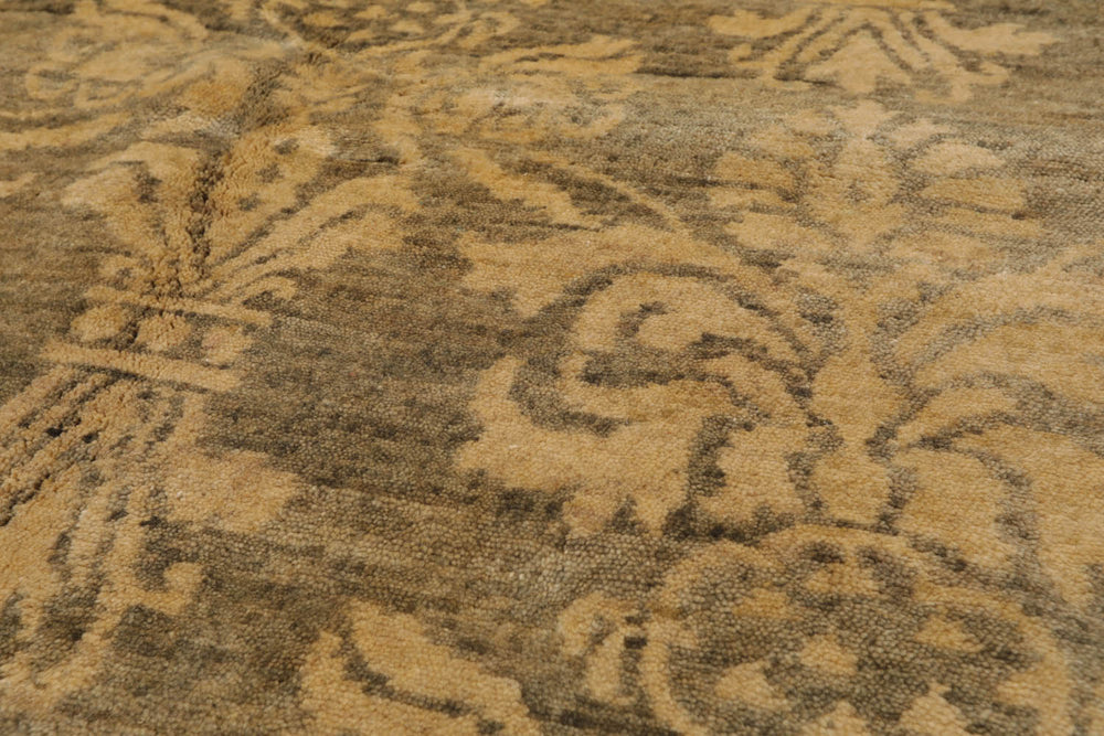6x9 Moss, Light Gold, Color Hand Knotted  100% Wool Transitional Oriental Rug