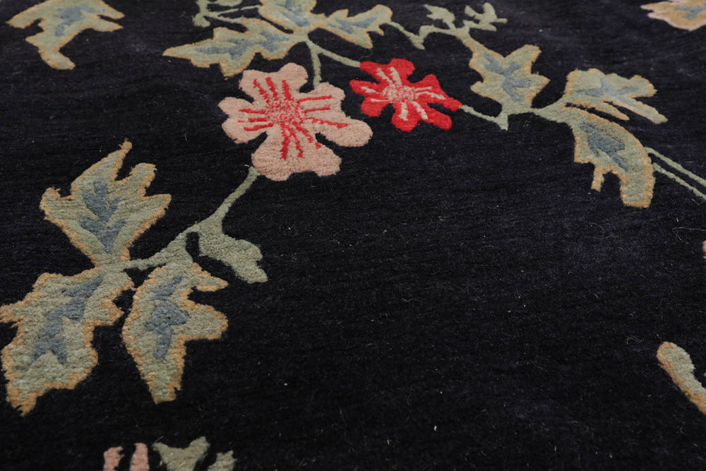 6x9 Midnight Blue, Coral, Beige Color Hand Knotted  100% Wool Traditional Oriental Rug