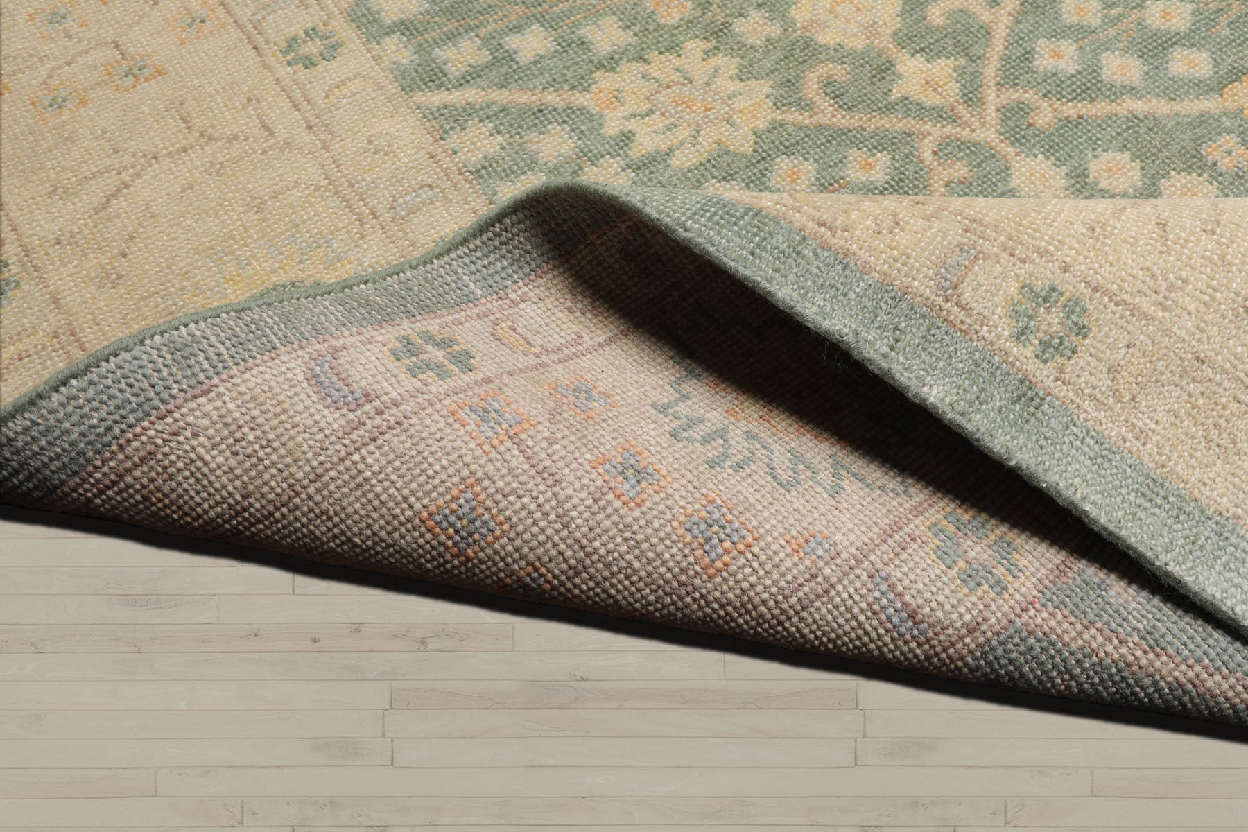 Multi Size Green Beige Caramel Color Hand Knotted Oushak Wool Antique Oriental Rug