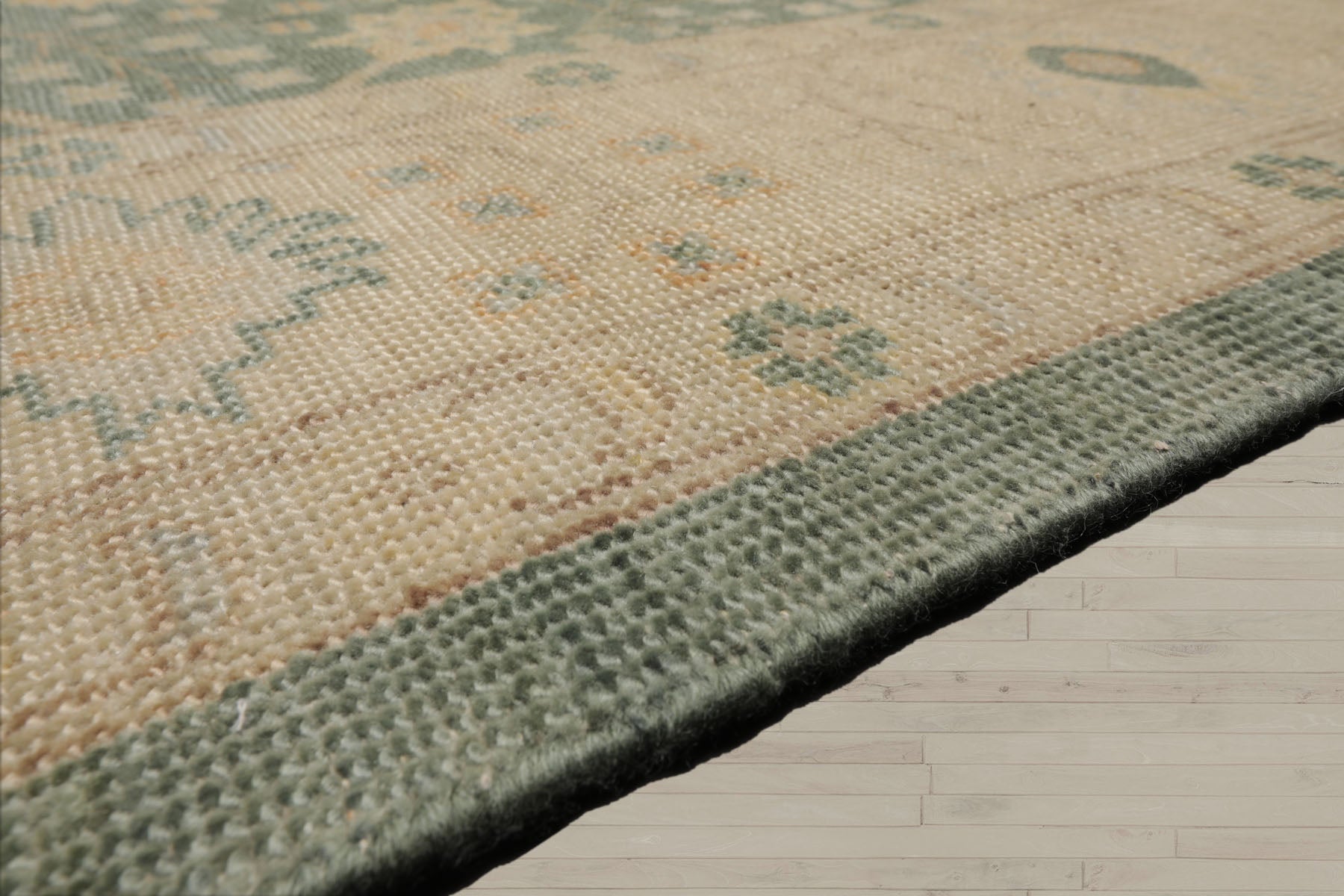Multi Size Green Beige Caramel Color Hand Knotted Oushak Wool Antique Oriental Rug