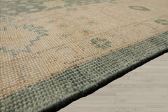 Multi Size Green Beige Caramel Color Hand Knotted Oushak Wool Antique Oriental Rug