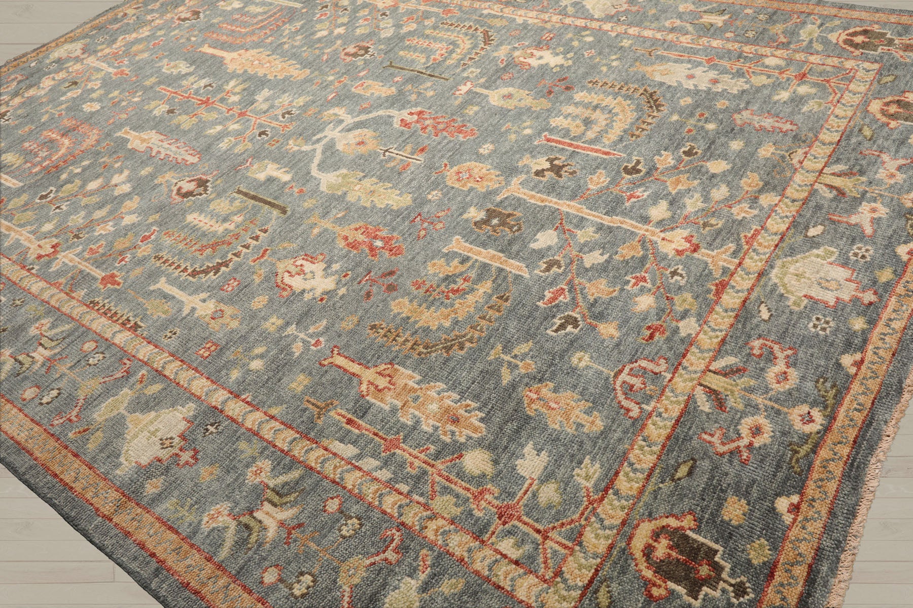 Multi Size Slate Beige Lime Color Hand Knotted Oushak Wool Traditional Oriental Rug