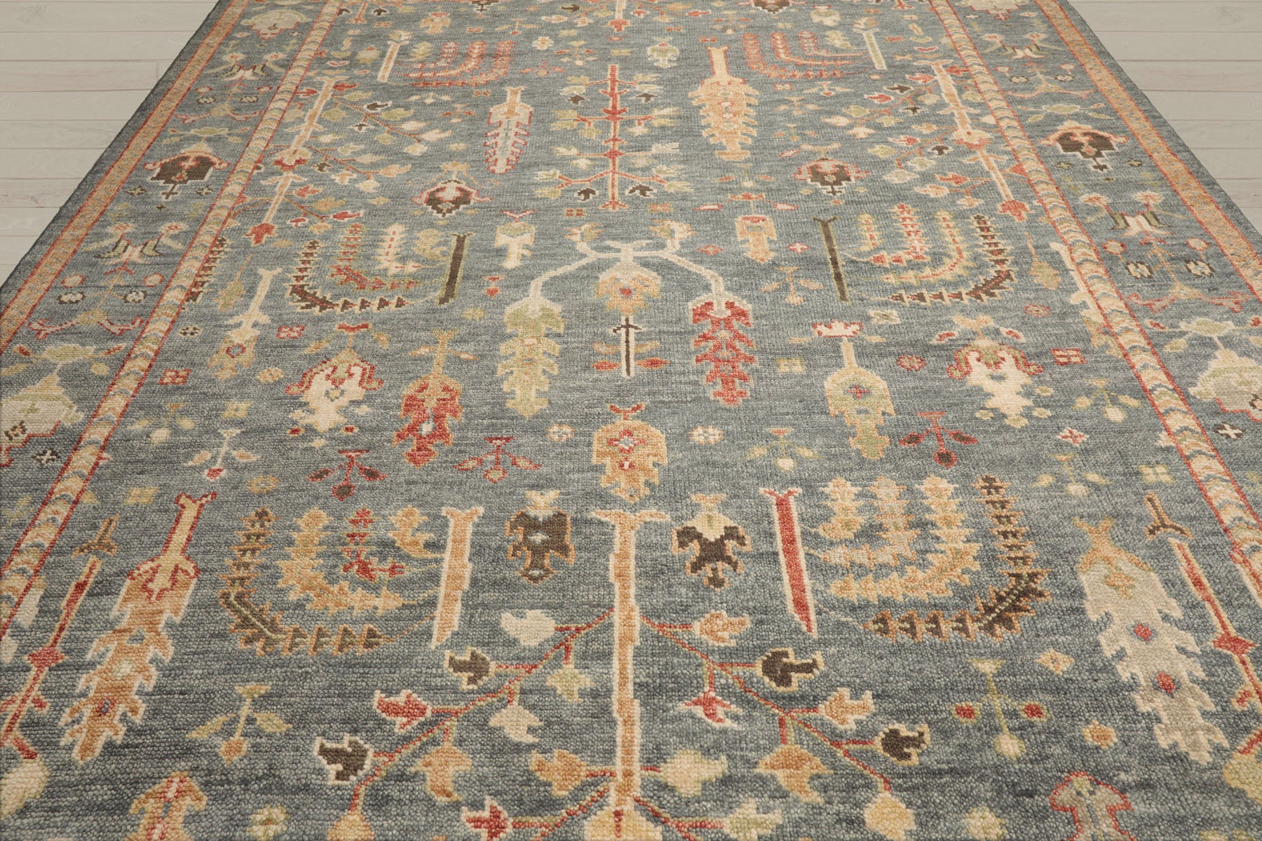 Multi Size Slate Beige Lime Color Hand Knotted Oushak Wool Traditional Oriental Rug