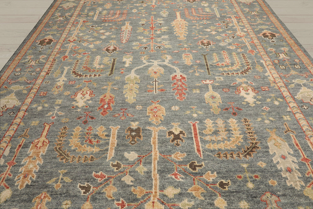 Multi Size Slate Beige Lime Color Hand Knotted Oushak Wool Traditional Oriental Rug