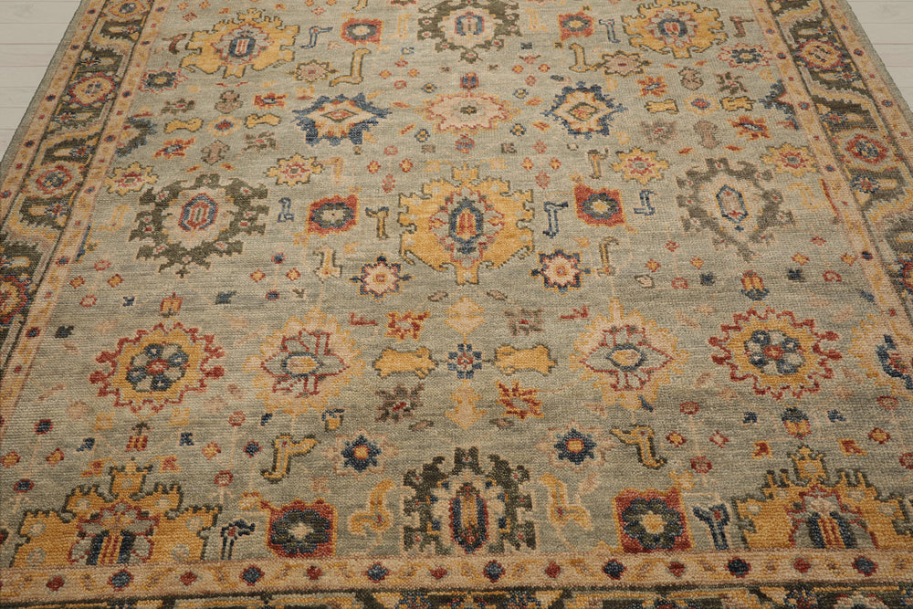 Multi Size Mint Green Beige Color Hand Knotted Oushak Wool Traditional Oriental Rug