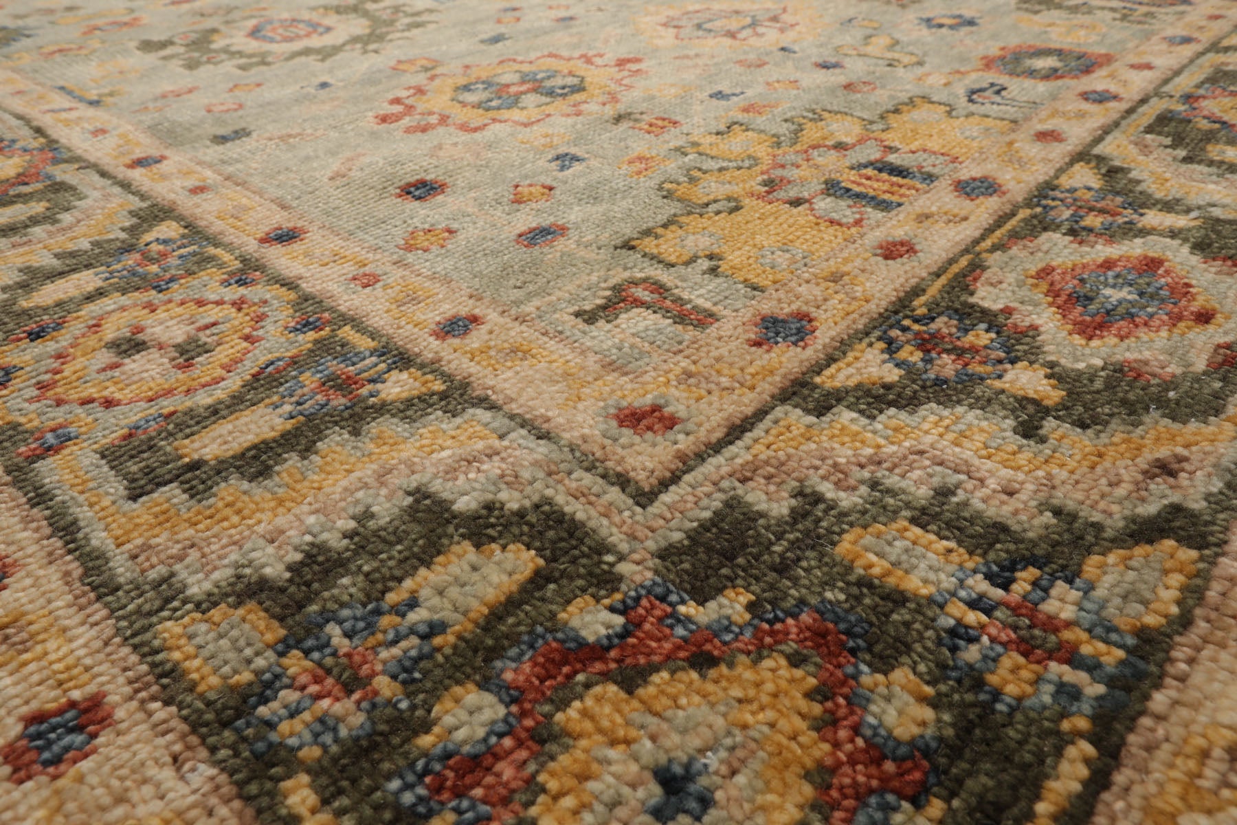 Multi Size Mint Green Beige Color Hand Knotted Oushak Wool Traditional Oriental Rug