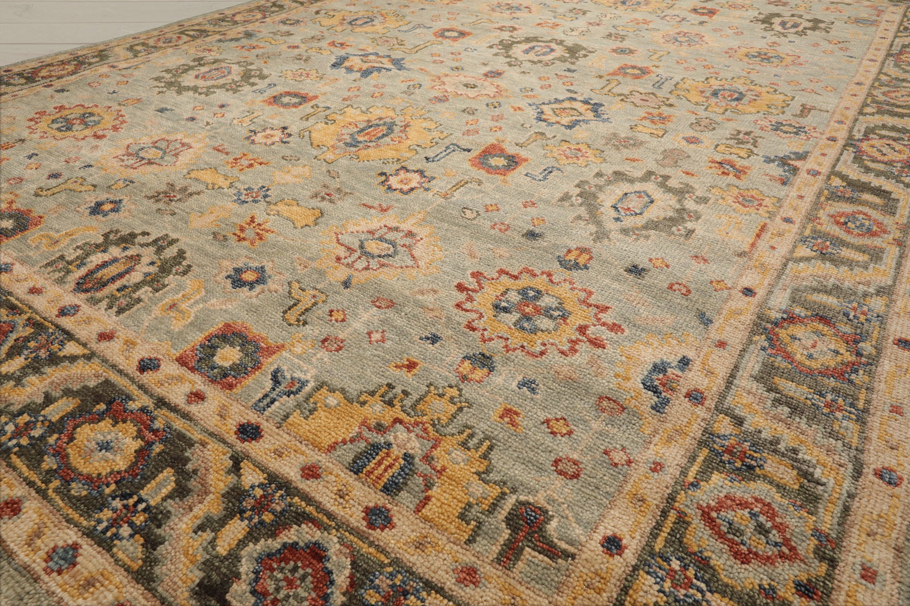 Multi Size Mint Green Beige Color Hand Knotted Oushak Wool Traditional Oriental Rug