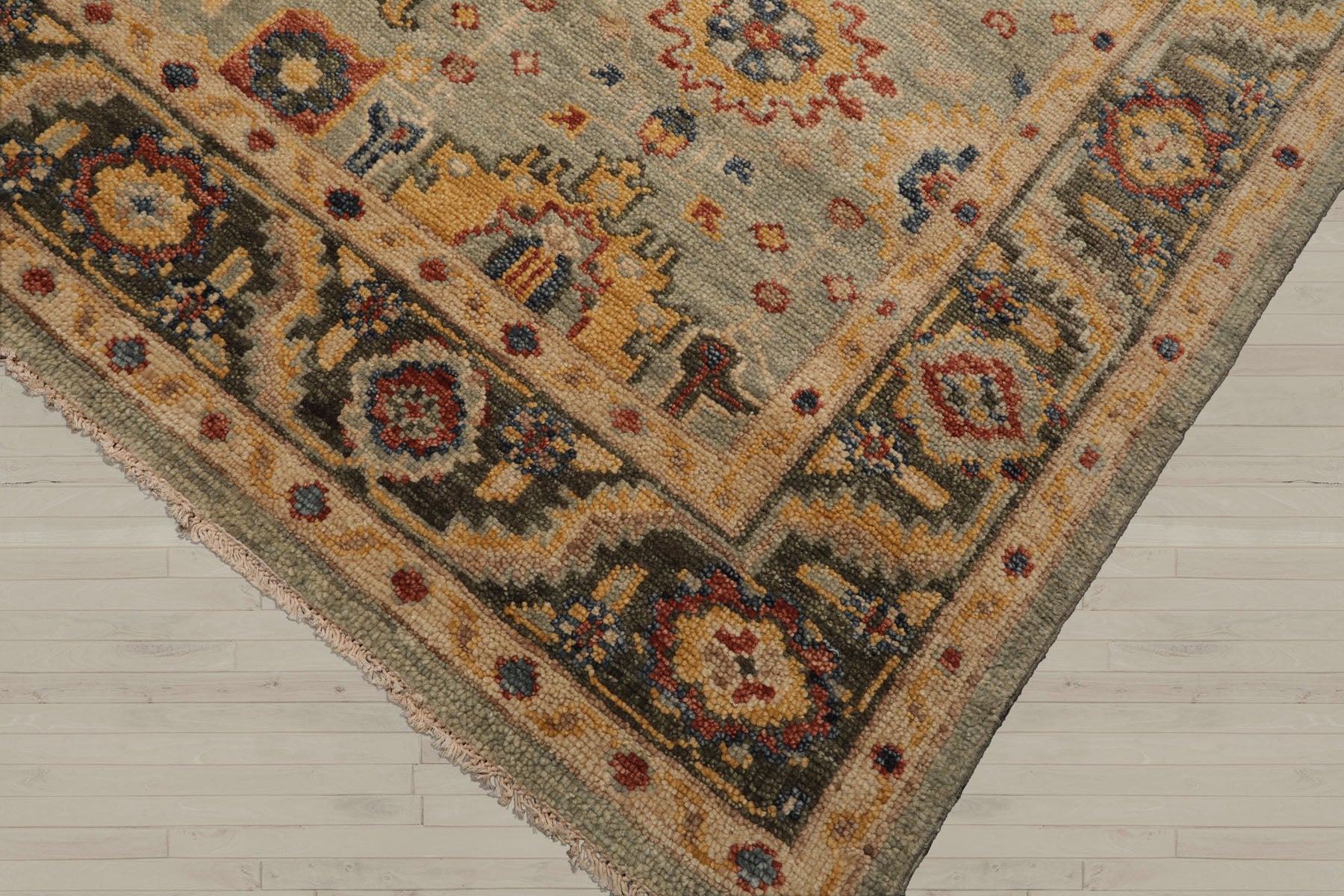 Multi Size Mint Green Beige Color Hand Knotted Oushak Wool Traditional Oriental Rug