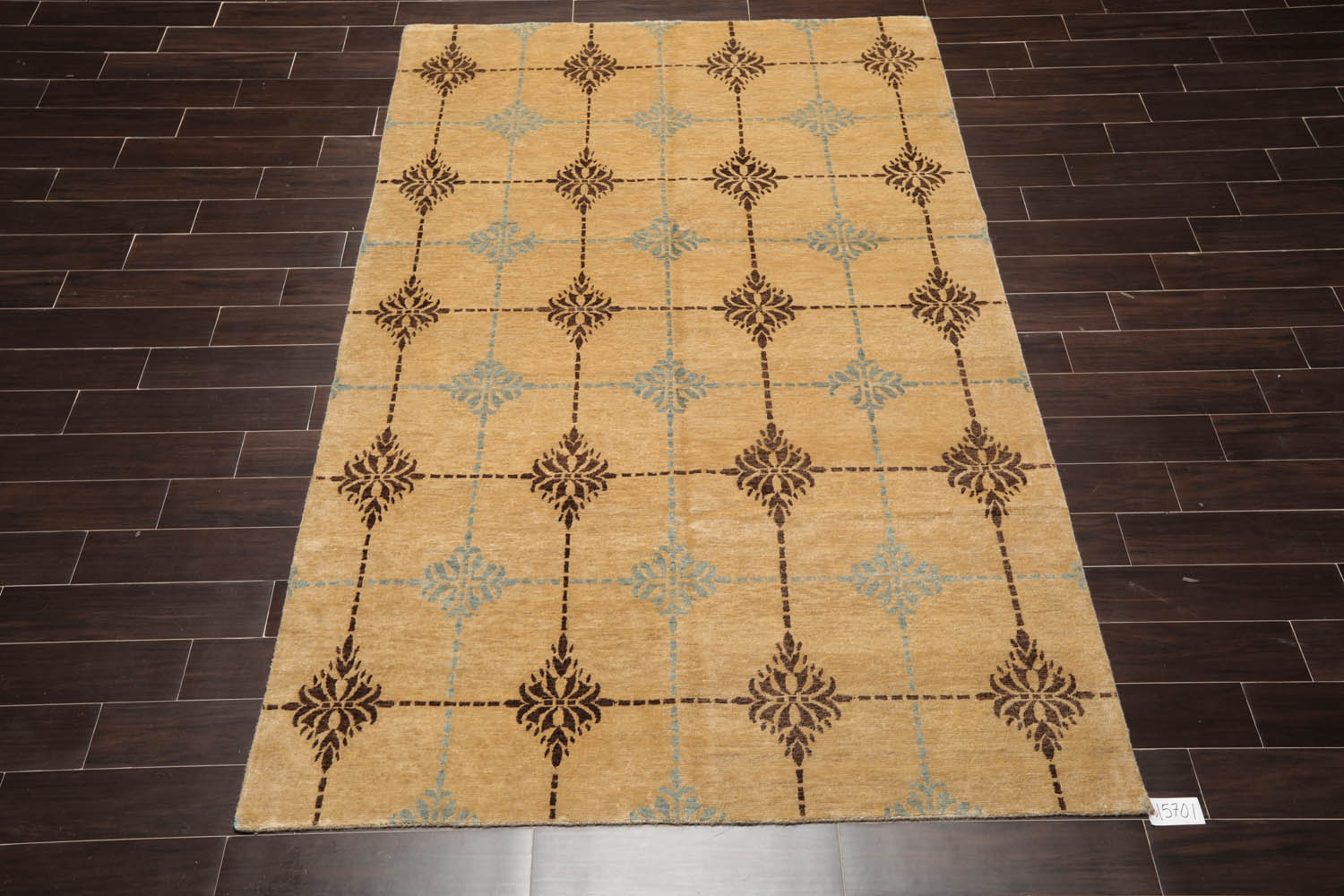 6x9 Tan, Brown, Blue Color Hand Knotted Tibetan 100% Wool Transitional Oriental Rug