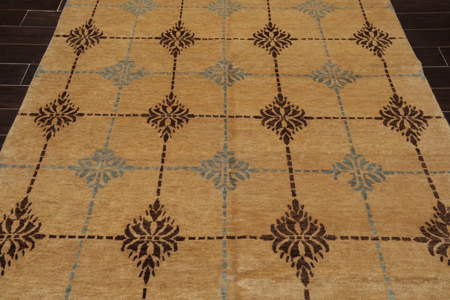 6x9 Tan, Brown, Blue Color Hand Knotted Tibetan 100% Wool Transitional Oriental Rug