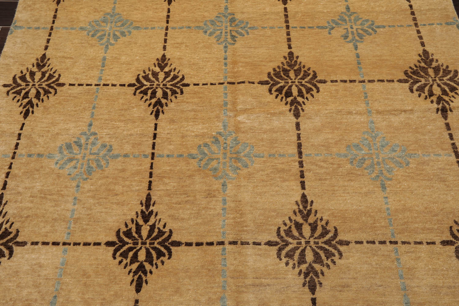 6x9 Tan, Brown, Blue Color Hand Knotted Tibetan 100% Wool Transitional Oriental Rug