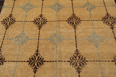 6x9 Tan, Brown, Blue Color Hand Knotted Tibetan 100% Wool Transitional Oriental Rug