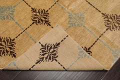 6x9 Tan, Brown, Blue Color Hand Knotted Tibetan 100% Wool Transitional Oriental Rug