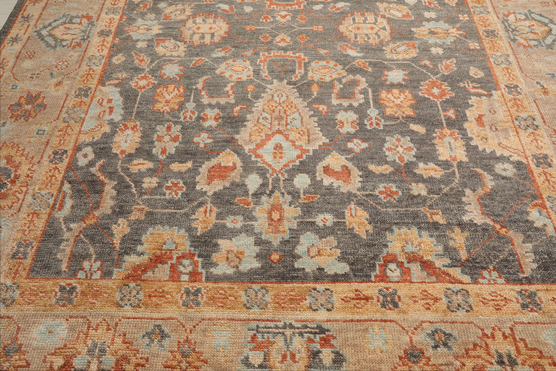 Multi Size Slate Taupe Beige Color Hand Knotted Oushak Wool Traditional Oriental Rug