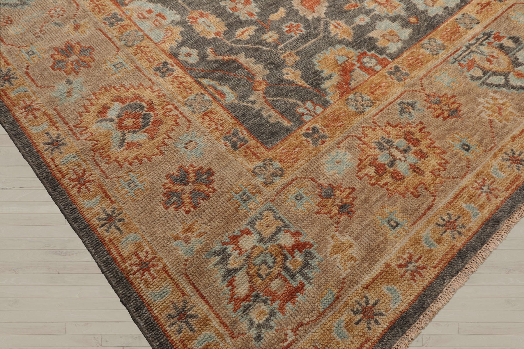 Multi Size Slate Taupe Beige Color Hand Knotted Oushak Wool Traditional Oriental Rug