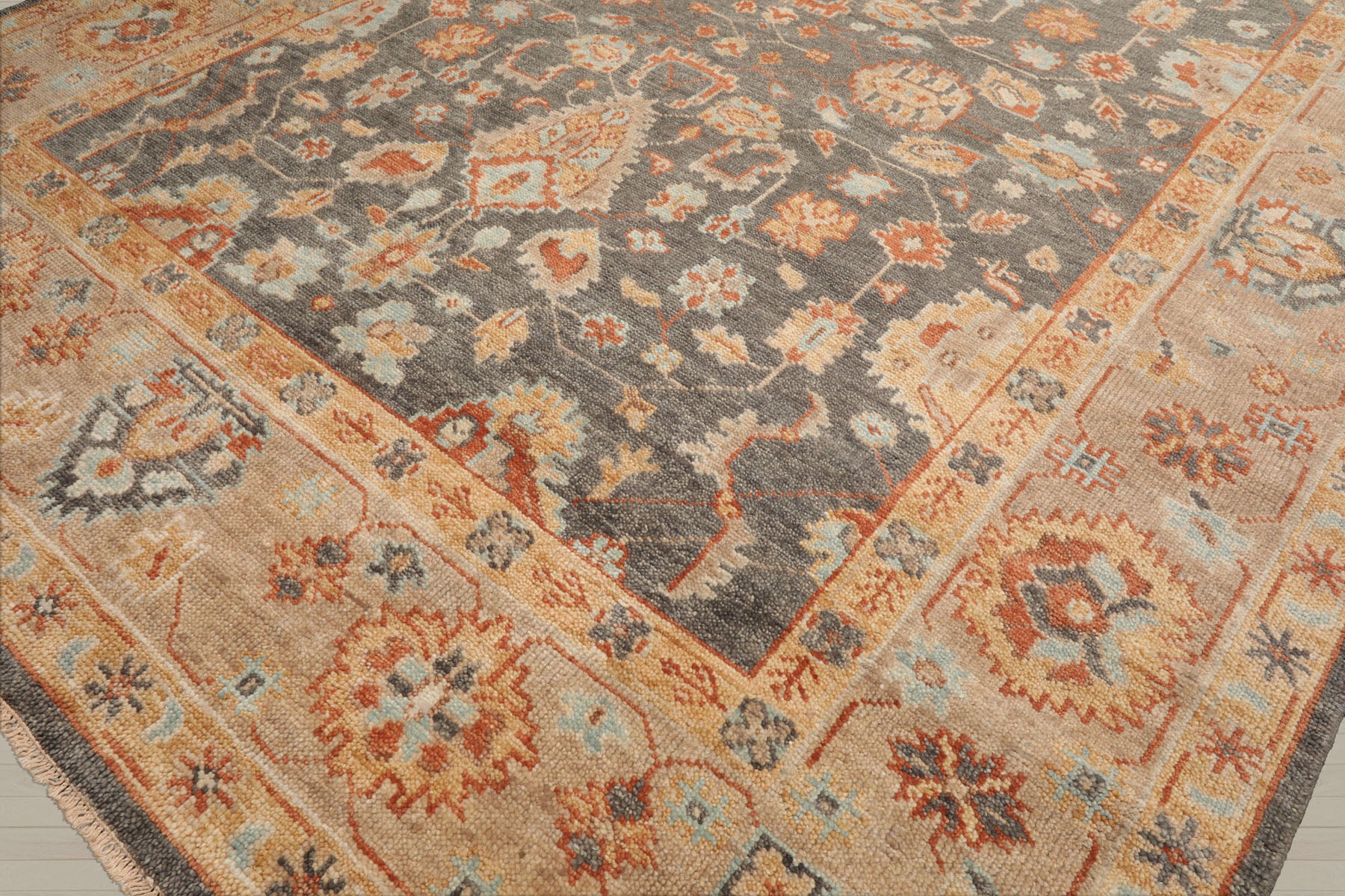 Multi Size Slate Taupe Beige Color Hand Knotted Oushak Wool Traditional Oriental Rug