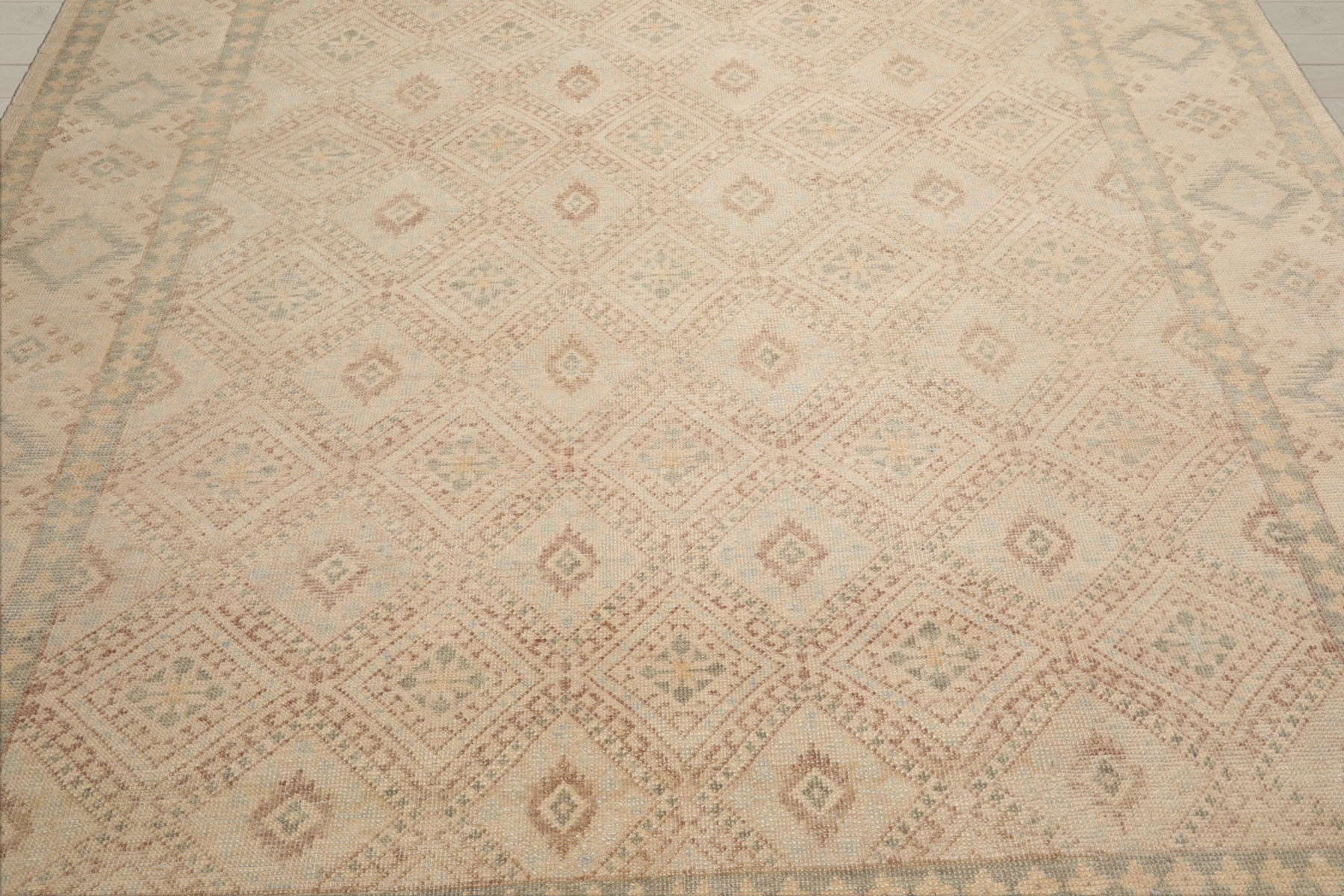 Multi Size Beige Tan Sage Color Hand Knotted Oushak Wool Transitional Oriental Rug
