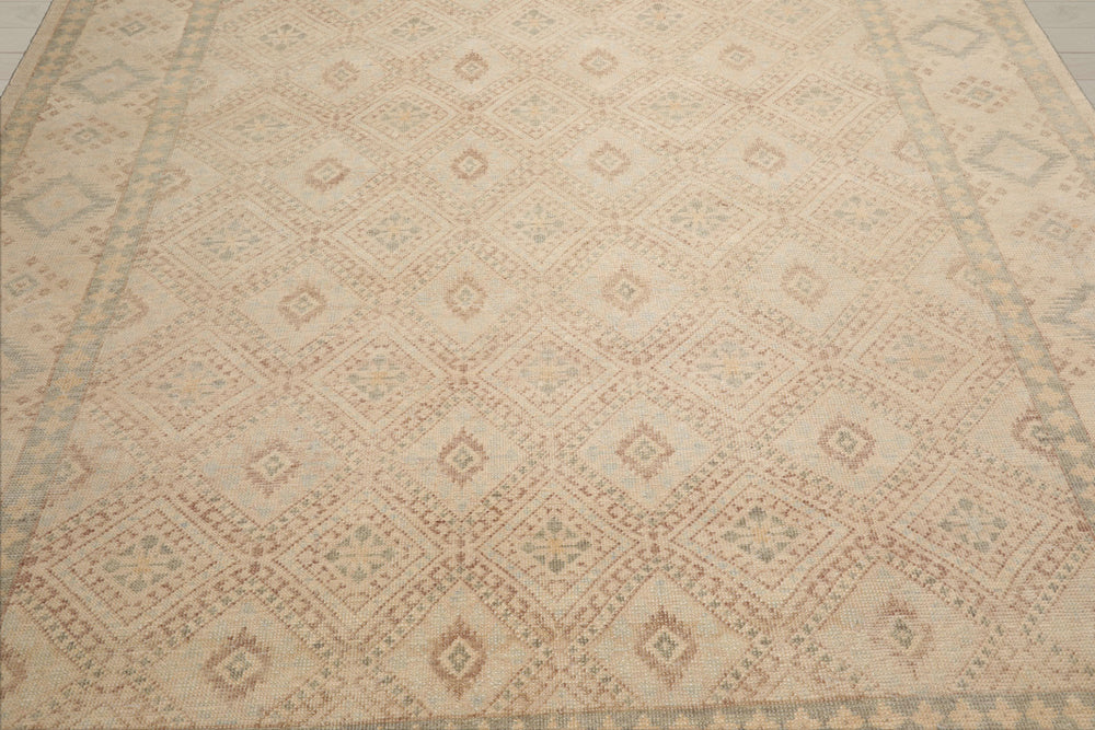 Multi Size Beige Tan Sage Color Hand Knotted Oushak Wool Transitional Oriental Rug
