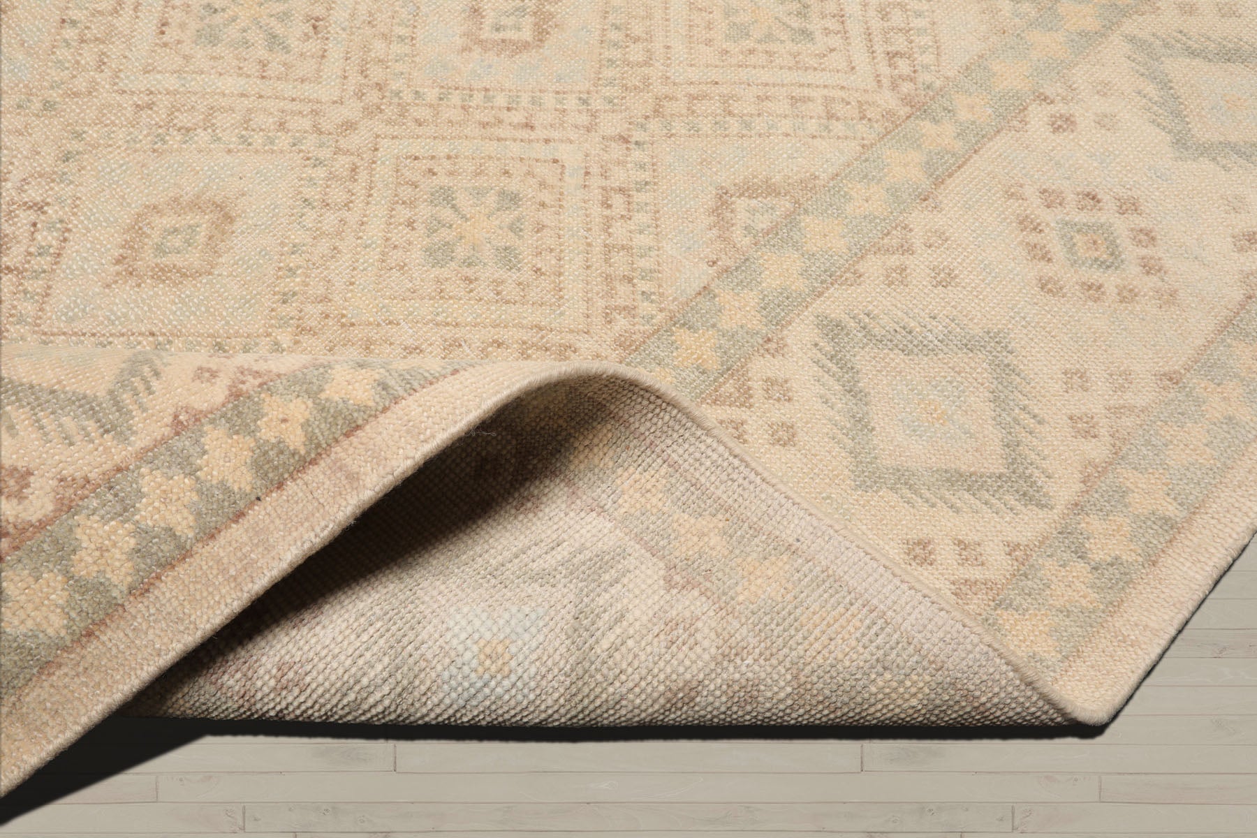 Multi Size Beige Tan Sage Color Hand Knotted Oushak Wool Transitional Oriental Rug