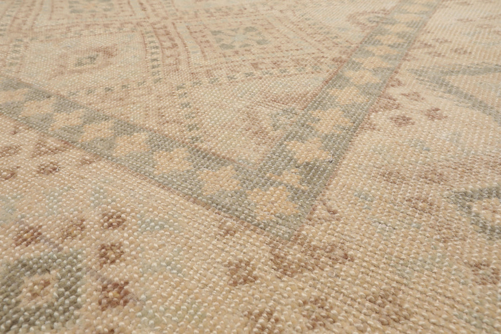 Multi Size Beige Tan Sage Color Hand Knotted Oushak Wool Transitional Oriental Rug