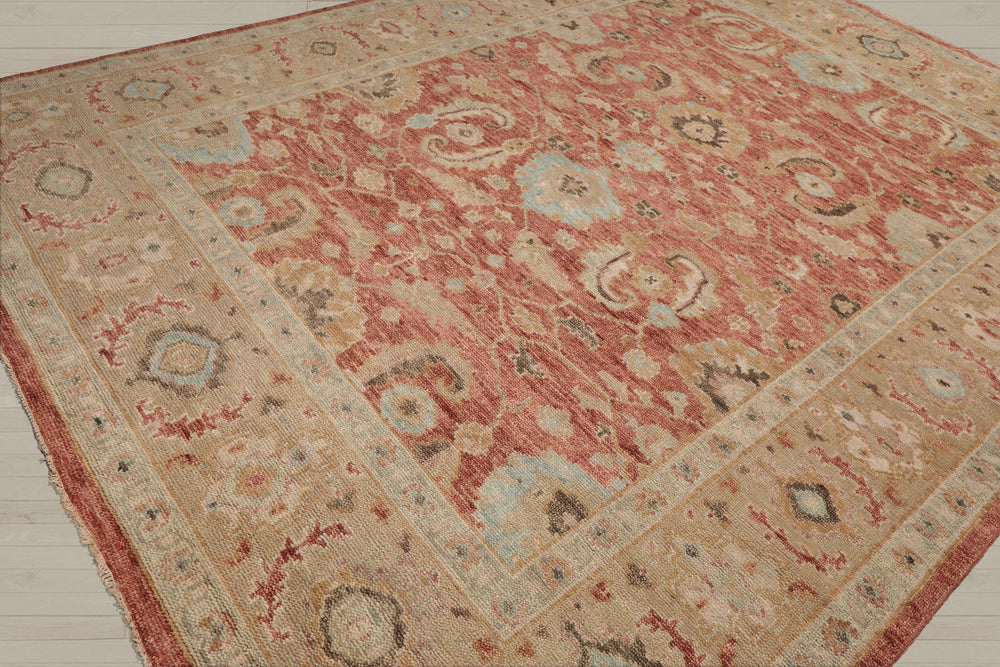 Multi Size Rust Moss Beige Color Hand Knotted Oushak Wool Traditional Oriental Rug