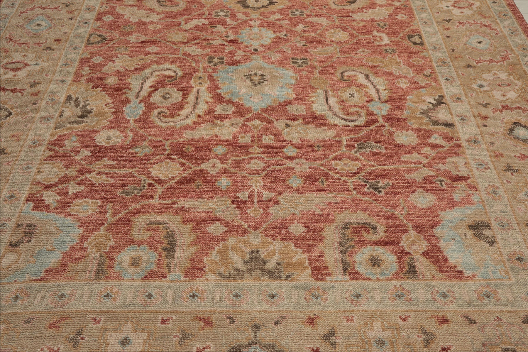 Multi Size Rust Moss Beige Color Hand Knotted Oushak Wool Traditional Oriental Rug