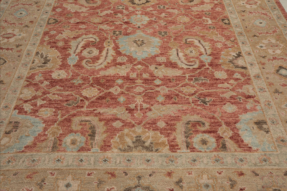 Multi Size Rust Moss Beige Color Hand Knotted Oushak Wool Traditional Oriental Rug