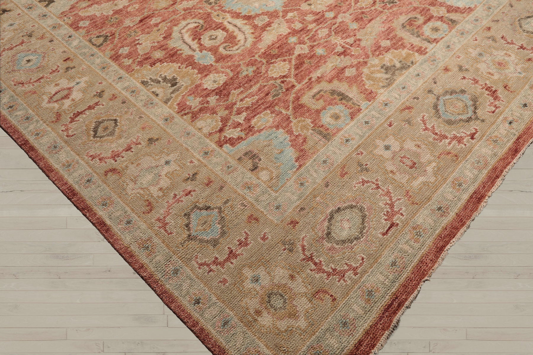 Multi Size Rust Moss Beige Color Hand Knotted Oushak Wool Traditional Oriental Rug