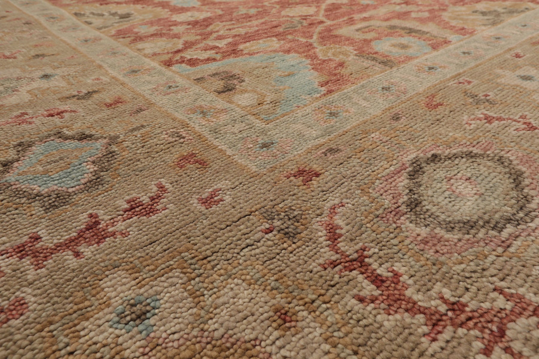 Multi Size Rust Moss Beige Color Hand Knotted Oushak Wool Traditional Oriental Rug
