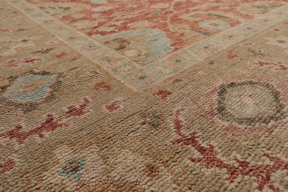 Multi Size Rust Moss Beige Color Hand Knotted Oushak Wool Traditional Oriental Rug