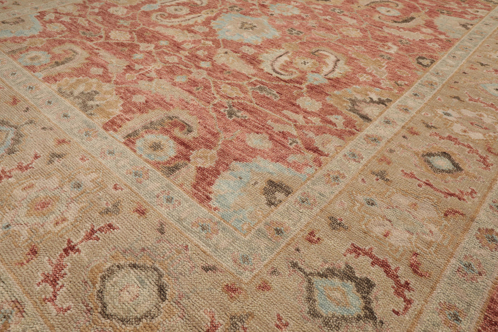 Multi Size Rust Moss Beige Color Hand Knotted Oushak Wool Traditional Oriental Rug