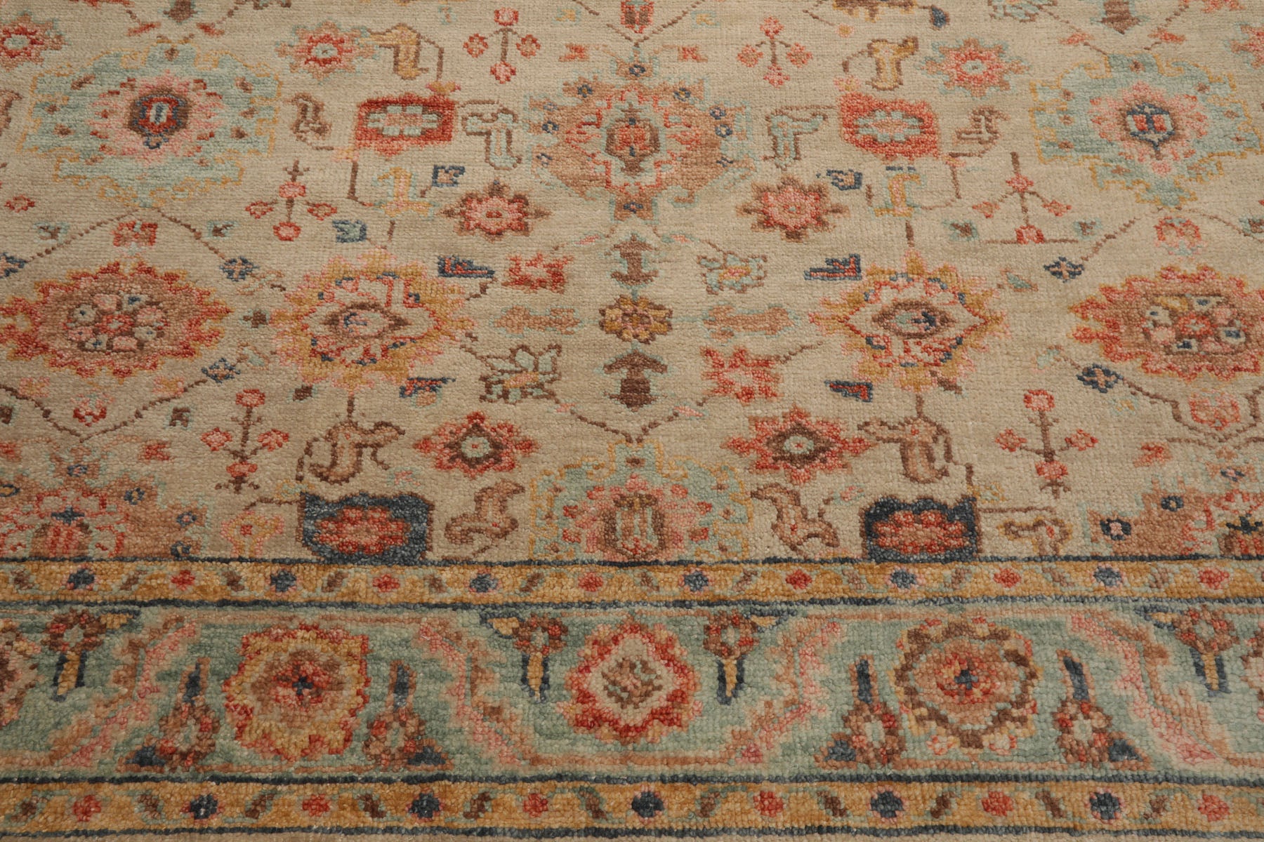 Multi Size Beige Turquoise Gold Color Hand Knotted Oushak Wool Traditional Oriental Rug