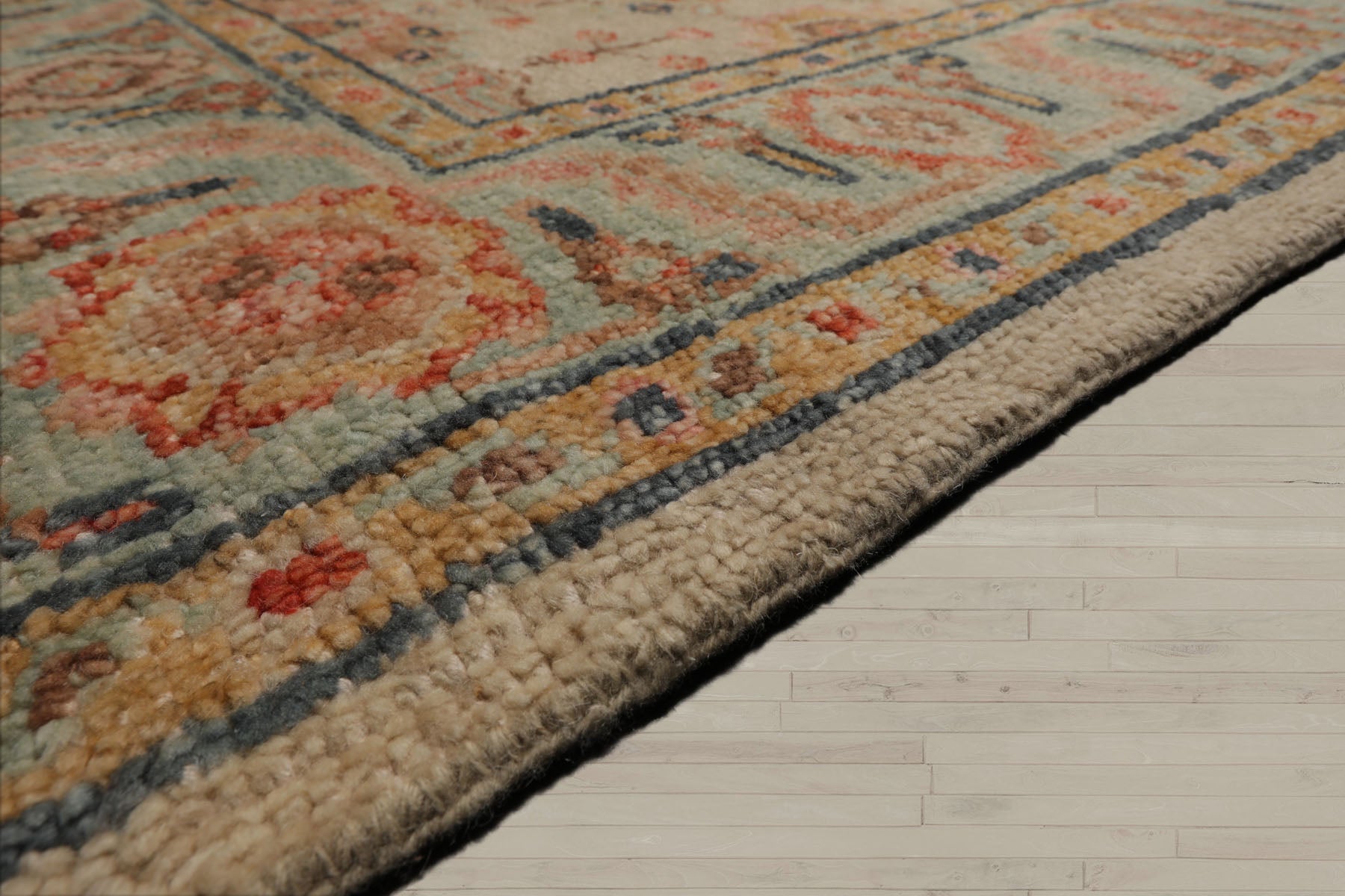 Multi Size Beige Turquoise Gold Color Hand Knotted Oushak Wool Traditional Oriental Rug