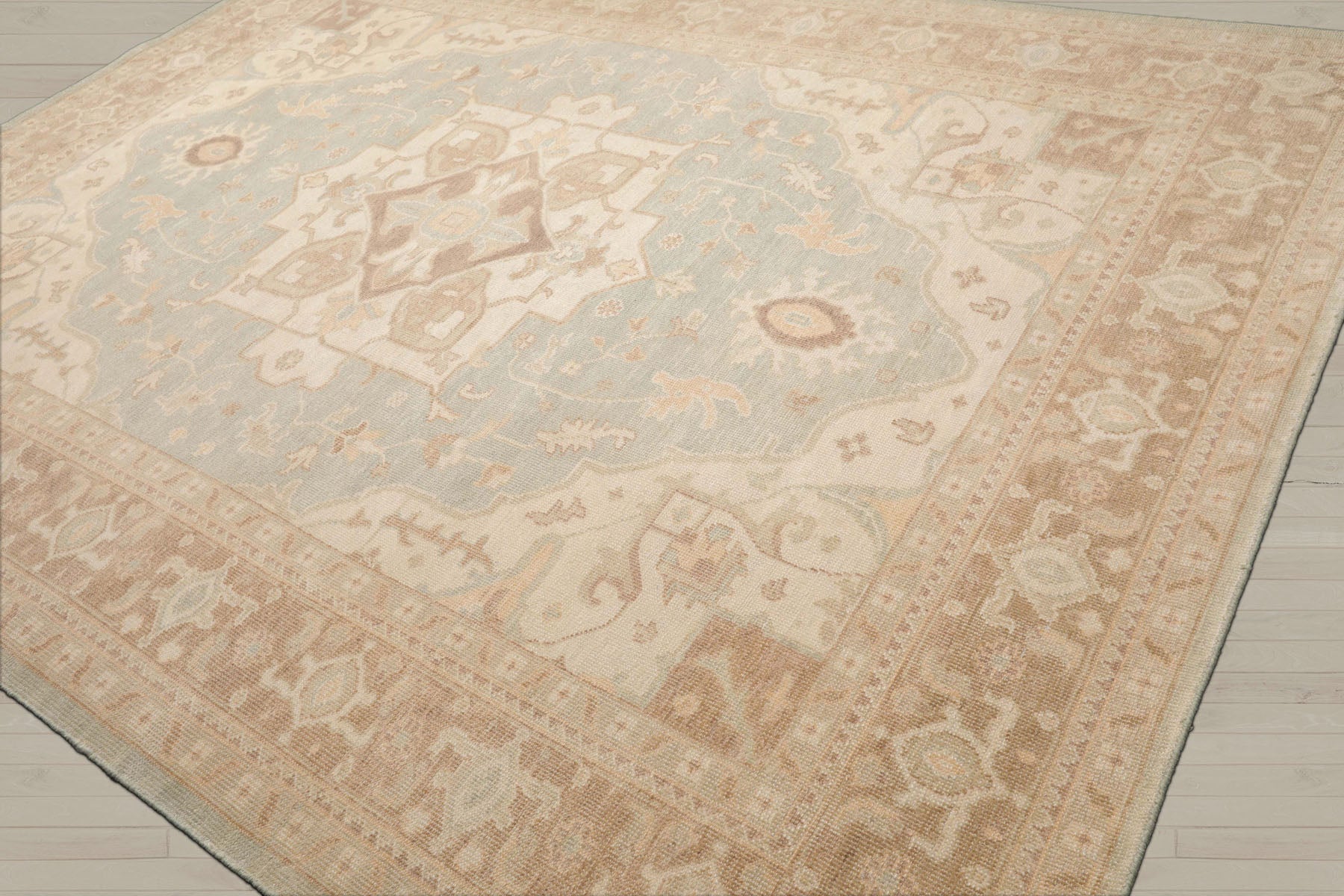Multi Size Sage Beige Tan Color Hand Knotted Heriz Wool Traditional Oriental Rug