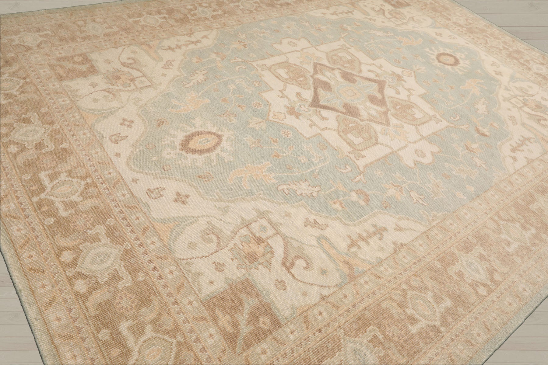 Multi Size Sage Beige Tan Color Hand Knotted Heriz Wool Traditional Oriental Rug