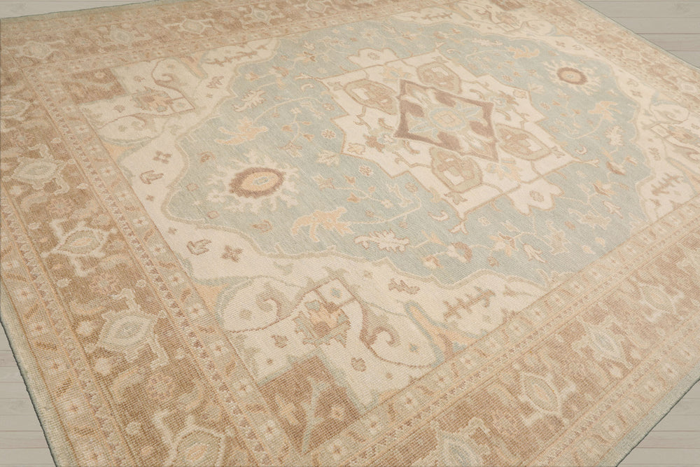 Multi Size Sage Beige Tan Color Hand Knotted Heriz Wool Traditional Oriental Rug