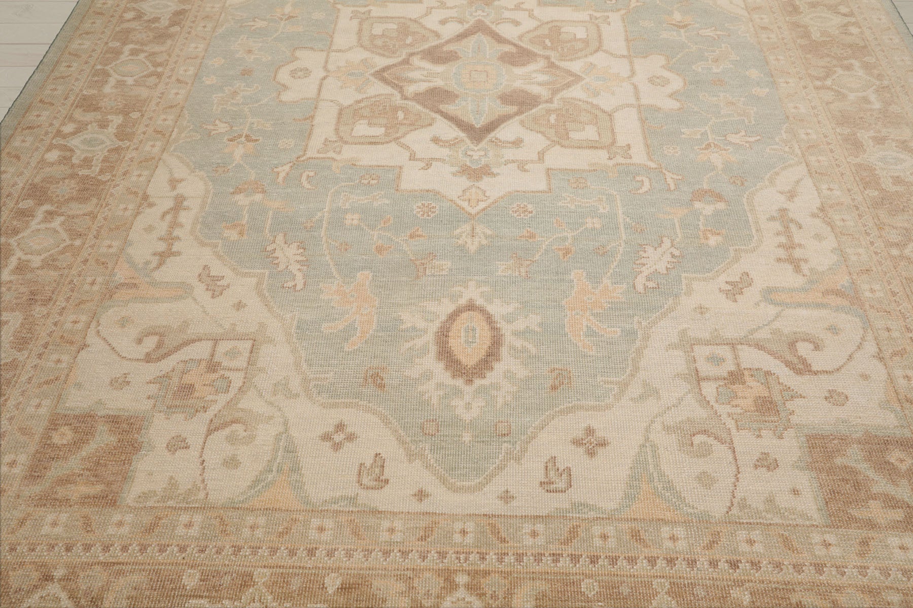 Multi Size Sage Beige Tan Color Hand Knotted Heriz Wool Traditional Oriental Rug