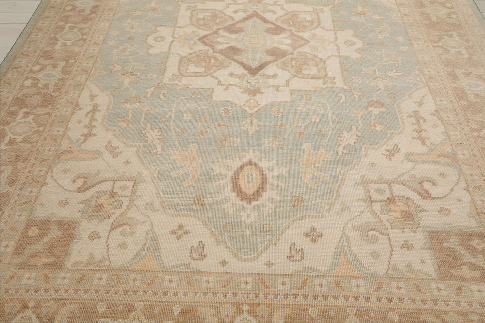 Multi Size Sage Beige Tan Color Hand Knotted Heriz Wool Traditional Oriental Rug